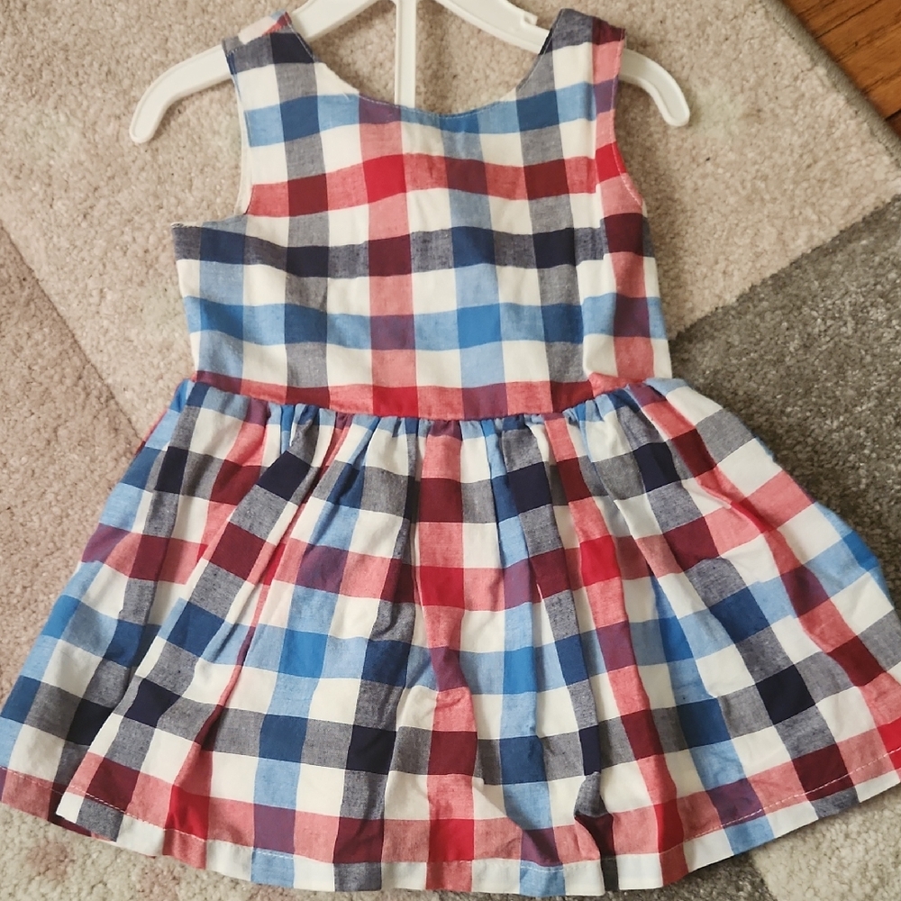 NWOT Cat & Jack Red White and Blue Pleated Lined Sundress With Back Cut Out 18M